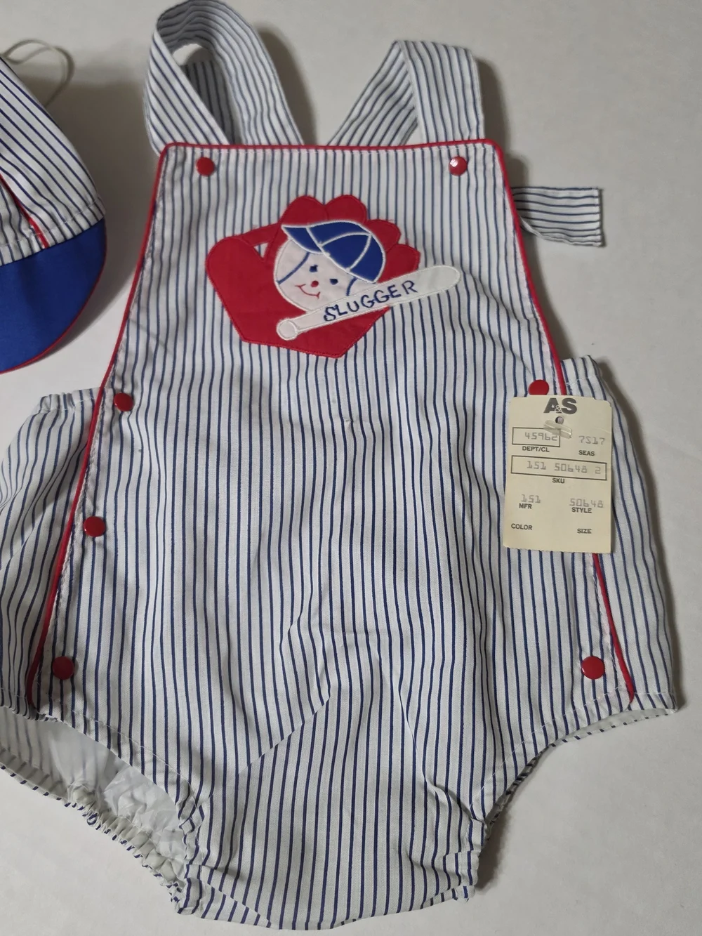 Vintage  80s Baseball Romper & Hat Set NWT 6-9M